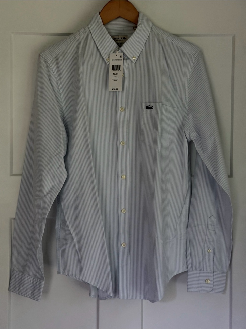 Lacoste Blue & White Fine Stripe Button-Down Dress Shirt